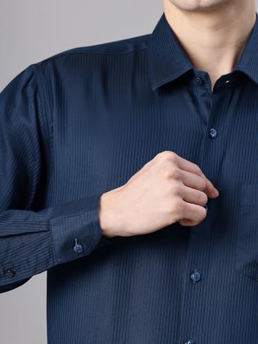 Image of Majestic Man Men's Solid Cotton Blend Textured Wrinkle-Resistant Slim Fit Easy Iron Formal Shirt