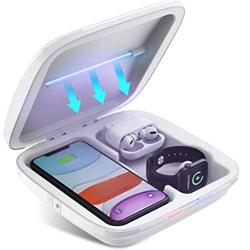 GYPING UV Disinfector Box， 4-in-1 Cell Phone Sterilizer Device Aromatherapy Multifunctional Disinfection Wireless Charger for Watches AirPods,White-OneSize