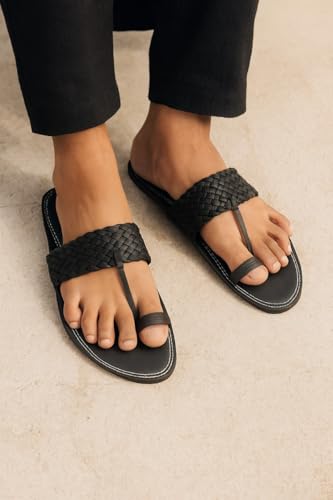 Image of Agadi Men's Kolhapuri Style Sandals | Handcrafted Woven Strap Toe Ring Chappals | Comfortable Ethnic & Casual Slip-On Footwear for Men