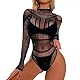 Dessous Damen Sexy Body Mesh Sheer Langarm Bodysuit unterwäsche Bluse Tops set Bodysuit reizwäsche Bodystocking catsuit Festival rave outfit Damen erotisch