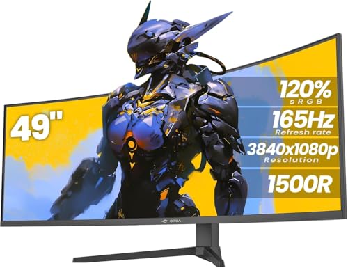 Image of CRUA 49 Inch Ultra-Wide Curved Gaming Monitor 165Hz 32:10 DFHD 3840x1080, 1500R Immersive Screen, AMD FreeSync, Height Adjustable, 120% sRGB HDR, HDMI 2.1 & DP 1.4, VESA Mount - Black