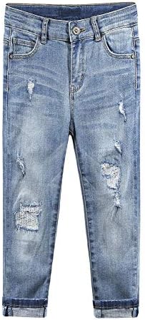 KIDSCOOL SPACE Girls Slim-fit Jeans, Ripped Holes Straight Denim Pants