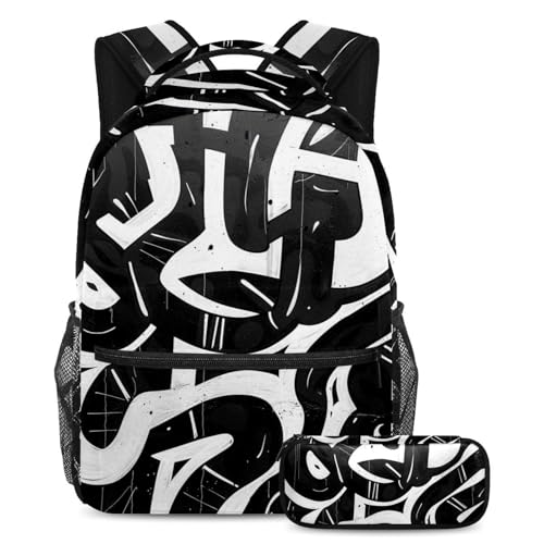 Sac à dos graffiti noir et blanc idéal pour les étudiants actifs
