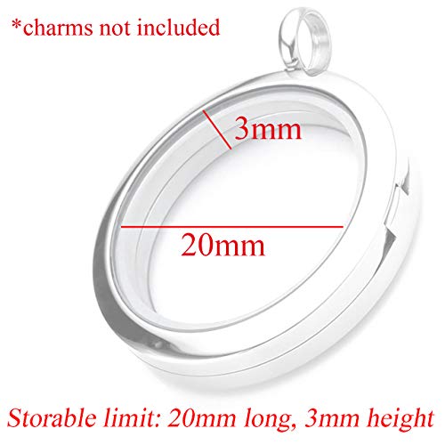 Zysta Silver Round Locket Pendant Necklace 30mm Glossy Stainless Steel Clear Glass Living Memory Floating Charms Stone Storage2