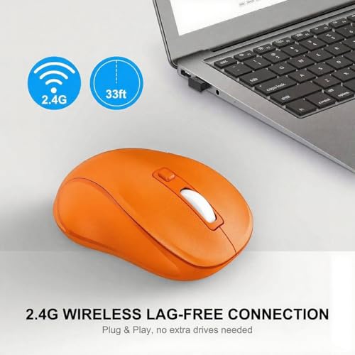 Image of WisFox 2.4G Wireless Mouse for Laptop, Ergonomic Computer Mouse with USB Receiver and Type-C Adapter, 3 Adjustable Levels DPI, 6 Button Cordless Wireless Mice (Orange)