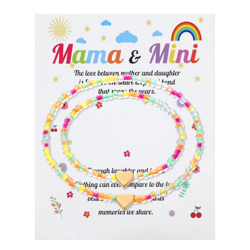 2 Pcs Mama and Mini Matching Outfits Bracelets Back to School bracelets Matching Heart Jewelry Gifts Wish First Day of School Gifts for Mother Daughter mommy and me