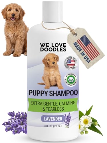 Puppy Shampoo & Conditioner | Made in USA | Tear Free | Best Shampoo for Puppies | Sensitive & Itchy Skin Wash | Oatmeal Bathing | Tearless, Lavender, 8oz [We Love Doodles]