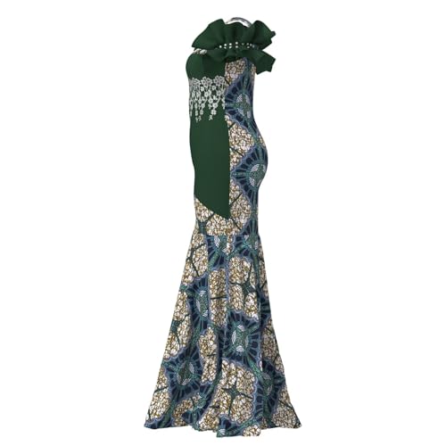 Image of iooiooi Womens Elegant Ankara Maxi Mermaid Dress Lace Decorated African Gowns