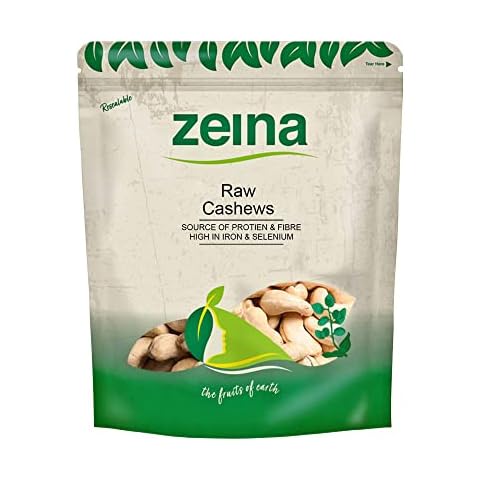 Zeina Cashew Nuts (Raw) with High Vitamin B6 and Iron (1Kg) - Natural Fibre and Protein. A Fresh Healthy Snack with Resealable Bag - Peanut and Sesame Free Cover