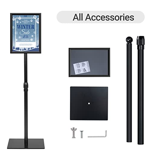 Nicqliear Adjustable Sign Stand Holder, 8.5 X 11 Inch Poster Stand With Extra Heavy Duty Square Metal Base, Vertical Or Horizontal Outdoor Floor Standing Indoor Display Holder For Restaurant, Black #TOP7