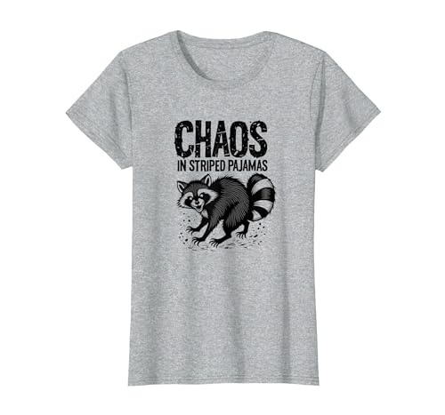 Chaos In Striped Pajamas Feral Raccoon Design T-Shirt, Women, Heather Grey, 3X-Large