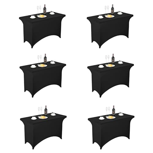 Image of FORLIFE 6Pack Spandex Table Covers 4ft,Fitted Tablecloth for 4ft Rectangular Tables, Stretch Patio Table Covers, Universal Spandex Table Cover for Wedding, Banquet, Party - Black