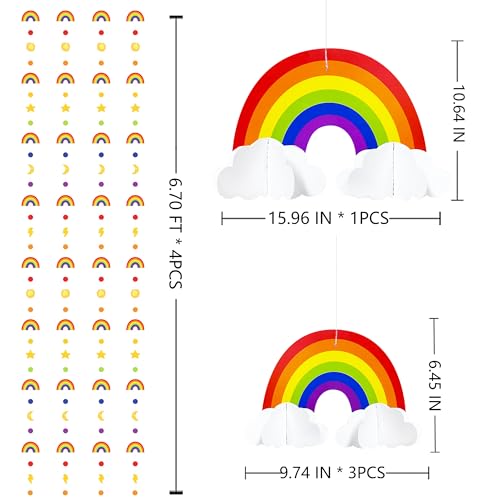 Image of Rainbow Party Decorations 3D Cloud Rainbow Cutout Circle Dots Star Moon Lightning Hanging Colorful Garland Streamer for Birthday Wedding Shower Carnival Party Decor Supplies