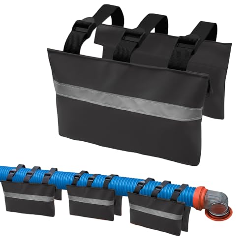 Image of 3 Pcs RV Sewer Hose Weight Bags with Reflective Strip Waste Hose Fastening Device Camper Trailer Sewer Hose Support Hold Down Prevents Dislodging and Accidental Spillage (Black)