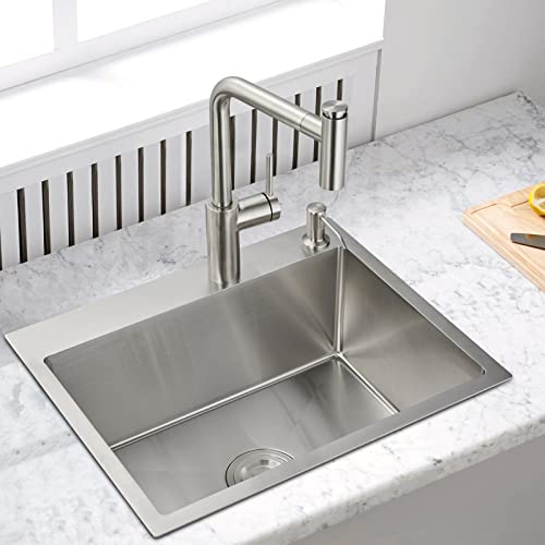 ROVOGO-22x18x9-inch-Drop-in-Kitchen-Sink-Single-Bowl-304-Stainless-Steel-Modern-Sink-Top-Mount-with-2-Holes-Brushed ROVOGO 22x18x9 inch Drop in Kitchen Sink Single Bowl 304 Stainless Steel Modern Sink Top Mount with 2 Holes Brushed