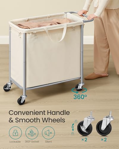 SONGMICS Wäschekorb mit Rädern, rollender Wäschekorb, 47,5 Gallonen (180 L), abnehmbares Futter, Stahlrahmen mit Griff, 31,5 x 15,4 x 31… – Ansicht 6