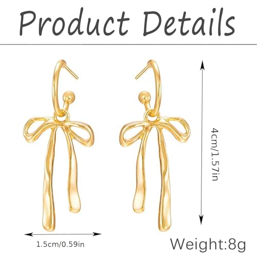 Bow earrings for women - Gold bow earrings for women - Christmas Earrings - Trendy Elegant Bowtie Drop Dangle Hoop Stud Lightweight Hypoallergenic Christmas Jewellery Gift for Party Wedding Holiday4