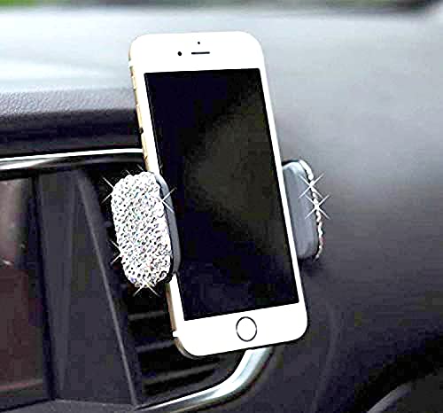 Tishaa Bling Car Phone Mount –Stand Suction Holder Rhinestone Crystal Glitter Universal Air Vent 360 Adjustable Windshield Dashboard Cute Accessories Iphone Android (White 360) #TOP1