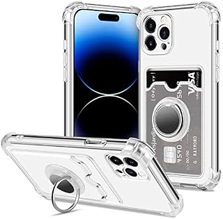 Aolcev for iPhone 14 Pro Max Case with Card Holder iPhone 14 Pro Max Wallet Case with Ring Holder Soft TPU Silicone Bumper Slim Shockproof Transparent Protective Case Cover for iPhone 14 Pro Max-Clear