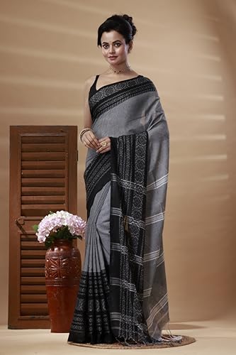 Image of eC ESHA'S COLLECTION Women's Cotton Blend Begumpuri Handloom Saree With Unstitched Running Blouse Piece
