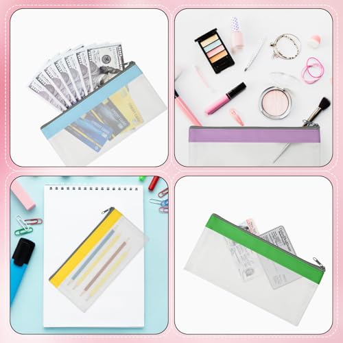 4 Pack Multi-Purpose Money Pouch, Cash Envelopes with Zipper, Money Bags Clear Bank Deposit Coin Bag for Coin, Deposit, Checks, Receipts, Passport (Color B) 6