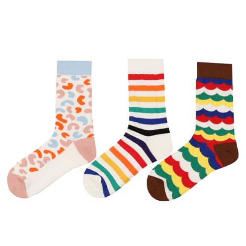 1 Pair Women's Mid-Calf Striped Socks - Comfortable Cotton Blend Knit, 3 Pattern Options4