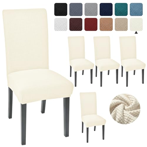 Juego de 4 fundas para sillas de comedor, cocina, Parsons, funda para silla de comedor, funda para silla de comedor, color crema