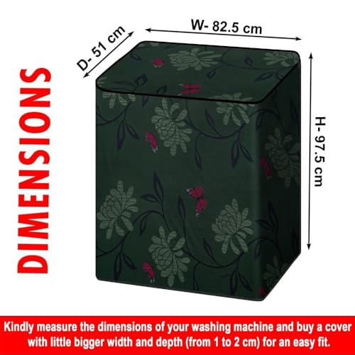 Image of The Furnishing Tree Semi-Automatic Top Load Washing Machine Cover | Waterproof & Dustproof | Easy to Clean | Durable & Washable, Floral Butterfly Print Polyester (51x82.5x97.5 CM)