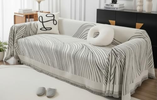 Image of The Furnishing Tree 3 Seater Reversible Chenille Sofa Cover, Double-Sided Luxury Throw, Anti-Slip Couch Cover, Soft & Comfortable Sofa Towel for All Seasons, Slate Grey
