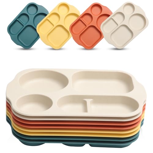 DYB DONGYONGBAO 12 Inch (8PCS) Unbreakable Divided Plates for Kids Adults Wheat Straw Dividers Plates Reusable Compartment Plates Dishwasher & Microwave Safe