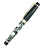Hongdian Fountain Pen Fine Nib Green Barrel, Cloisonne Flower Painting with Metal Box
