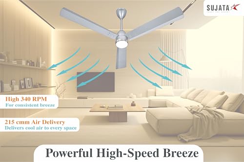 Image of Sujata Premium BLDC Ceiling Fan 1200mm | 3 Years Warranty, 100% Copper Winding, 5 Star Rated Energy Efficient Ceiling fan for Living Room, Remote Control BLDC Fan, Slim Air Underlight (GRAY CHROME)