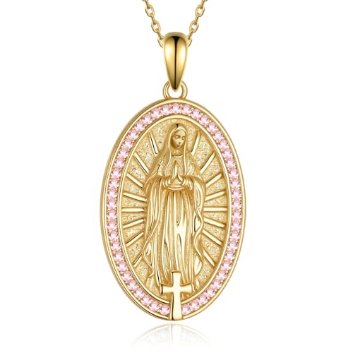 Virgin Mary Necklace 925 Sterling Silver Virgen De Guadalupe Necklace Mother Mary Pendant Catholic Jewelry Gifts for Women