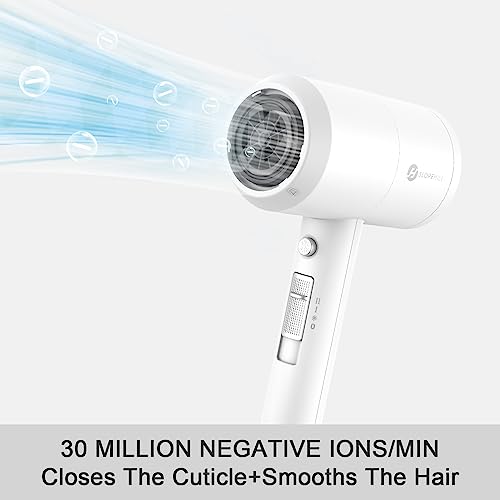 Image of Slopehill Professional Ionic Hair Dryer, Powerful 1800W Fast Drying Low Noise Blow Dryer with 2 Concentrator Nozzle 1 Diffuser Attachments for Home Salon Travel (White)