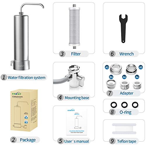 Oemiry Countertop Water Filter System, Nsf/Ansi 42 Certified, Stainless Steel 8000 Gallons Faucet Water Filter, Reduces 99.99% Lead, Chlorine, Heavy Metals, Bad Taste & Odor (1 Filter Included) #TOP6
