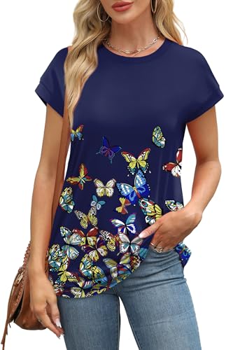 Image of Alaroo Womens Summer Tops Short Sleeve Shirts Crew Neck Tshirt Cute Trendy Tunic Blouses (S-3XL)
