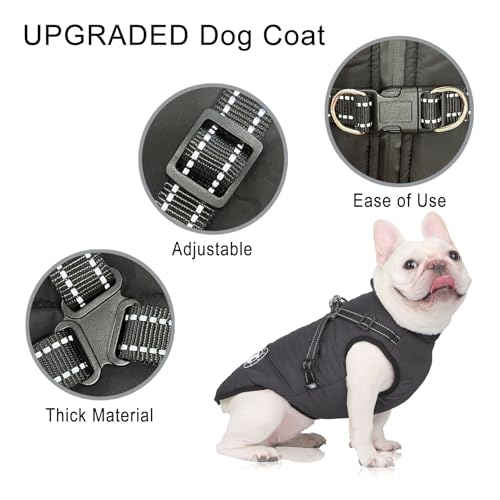 LUOWAN Hundemantel Wasserdicht, Hundemantel Französische Bulldogge, Warme Weste mit Hundegeschirr, Verschiedene Größen,Hundejacke für Kleine Hunde