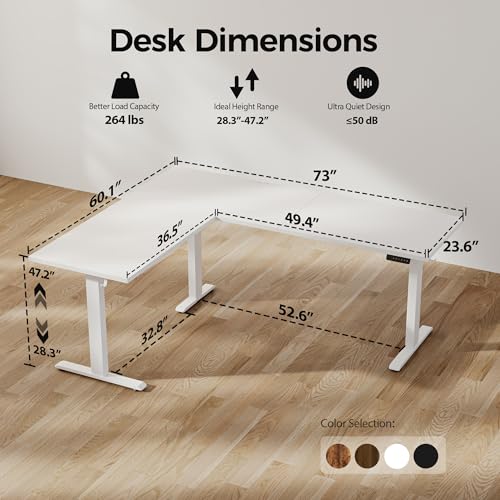 Image of Agilestic Triple Motors 73 inch x 60 inch L Shaped Standing Desk, Electric Standing Desk Adjustable Height, Extra Large Desktop Corner Table for Home Office, Gaming Workstation, Splice Board, White