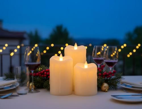Image of Flameless Pillar Candles Flickering with Remote Timer, Battery Operated LED Candles Up to 400 Hours, 3D Moving Flame Real Wax Candles. (Ivory with Dripping Tear)
