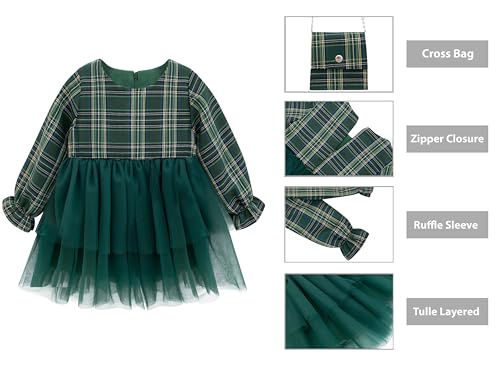 Lilax Toddler Girl's Long Sleeve Plaid Christmas Tutu Skirt Holiday Dress4