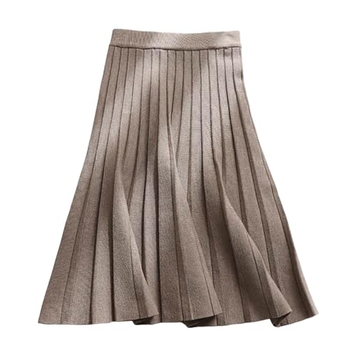 Faldas de Punto Grueso para Mujer Falda Larga, A-Line Faldas Plisadas de Tartán Invierno Otoño Midi Faldas Largas, Elástica Vintage Elegante Avellanada, Aldas Plisadas Casual Fiesta