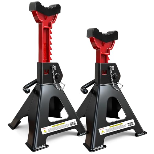 USYATO 6 Ton Jack Stands (13,200Lbs) - Heavy Duty Car Jack Stands with Double Pin Locking, Adjustable 15.6'-23.4' Height, Extra Rubber Pads for Trucks, Garage, Home,DIY Use - 1 Pair Black+Red