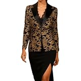 PYJTRL Women's Plus Size Luxury Baroque Floral Embroidery with Sparkling Sequins Formal Evening Jacket Blazer,Black,3XL