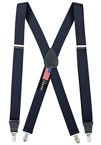 Image of HOLD'EM Suspender for Men Made in USA Y-Back Leather Crosspatch Clip on tuxedo suspenders