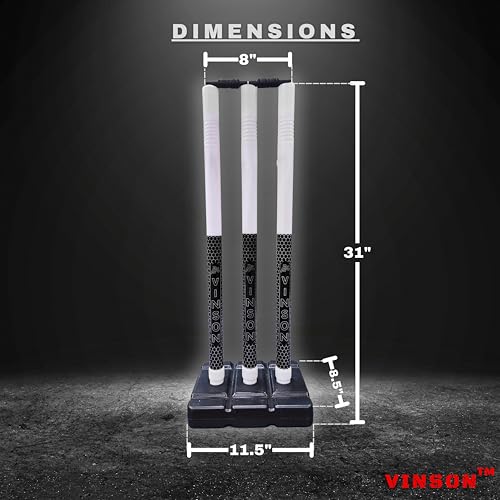 Image of Vinson Plastic LED Cricket Stumps Set for Kids & Adults with 3 Replaceable Batteries & Kit Bag | Suitable for Night Matches in Backyard, Turfs & Playgrounds | Height of Wicket - 30 Inches