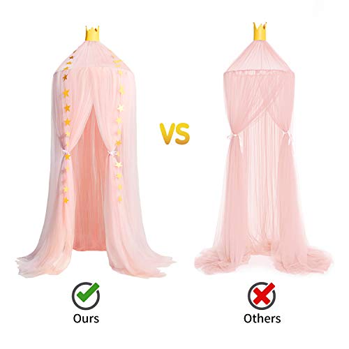 Image of Jolitac Princess Bed Canopy for Girls Room Decor Round Lace Mosquito Net Play Tent Reading Nook Canopies Yarn Girl Dome Netting Castle (Pink)