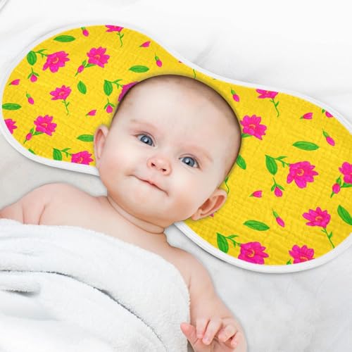 Sunny Florals Pattern Muslin Baby Burp Cloths - Super Absorbent and Soft Burping Rags - Cotton Burp Clothes Set for Boys and Girls, 4 Pack4