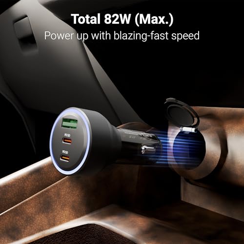 Image of Zebronics 82W Car Charger, Dual Type-C & USB Output, Rapid Charging, Type-C to Type-C Cable 1m, LED Indicator, Multi Protection, Transparent Design (CC82)