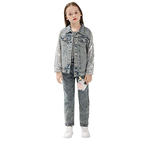 WELAKEN Unicorn Jean Jacket for Girls Kids & Toddler with Sparkly Sleeve, Girls' Spring Outfit Denim Jackets Outerwear3