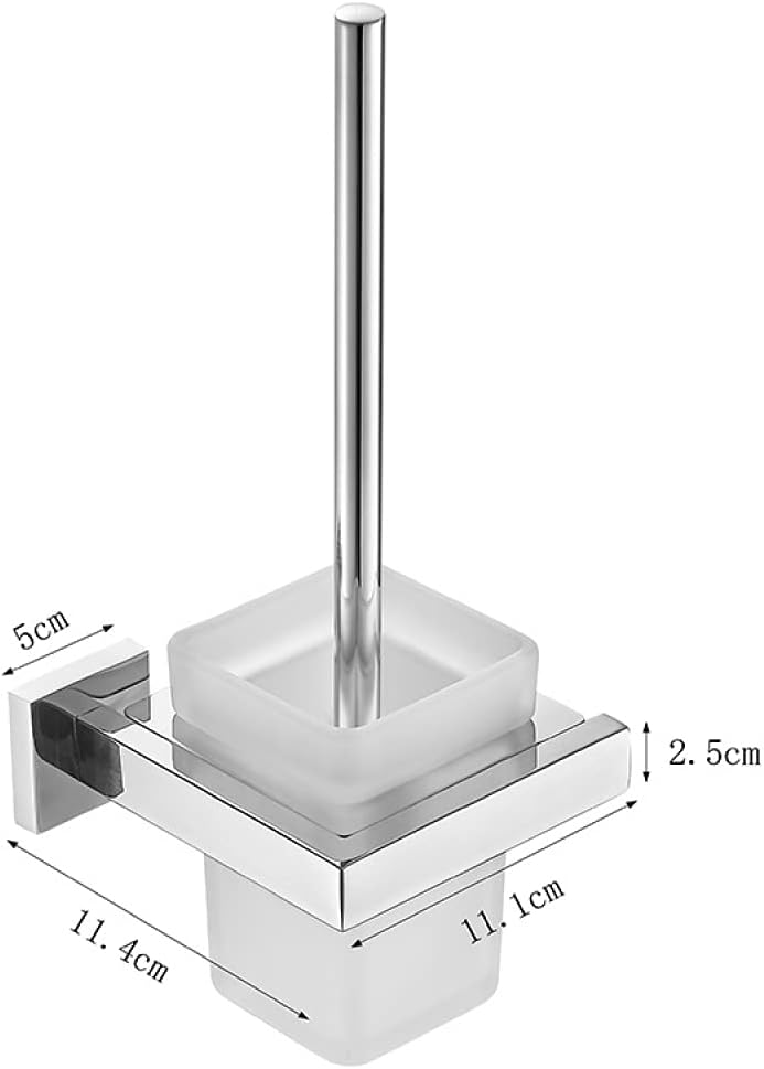 qiuqiu Stainless Steel Toilet Brush Holder and Matte Glass Brush Cup Toilet Brush Holder Square Base for Cleaning and Toilet Brush